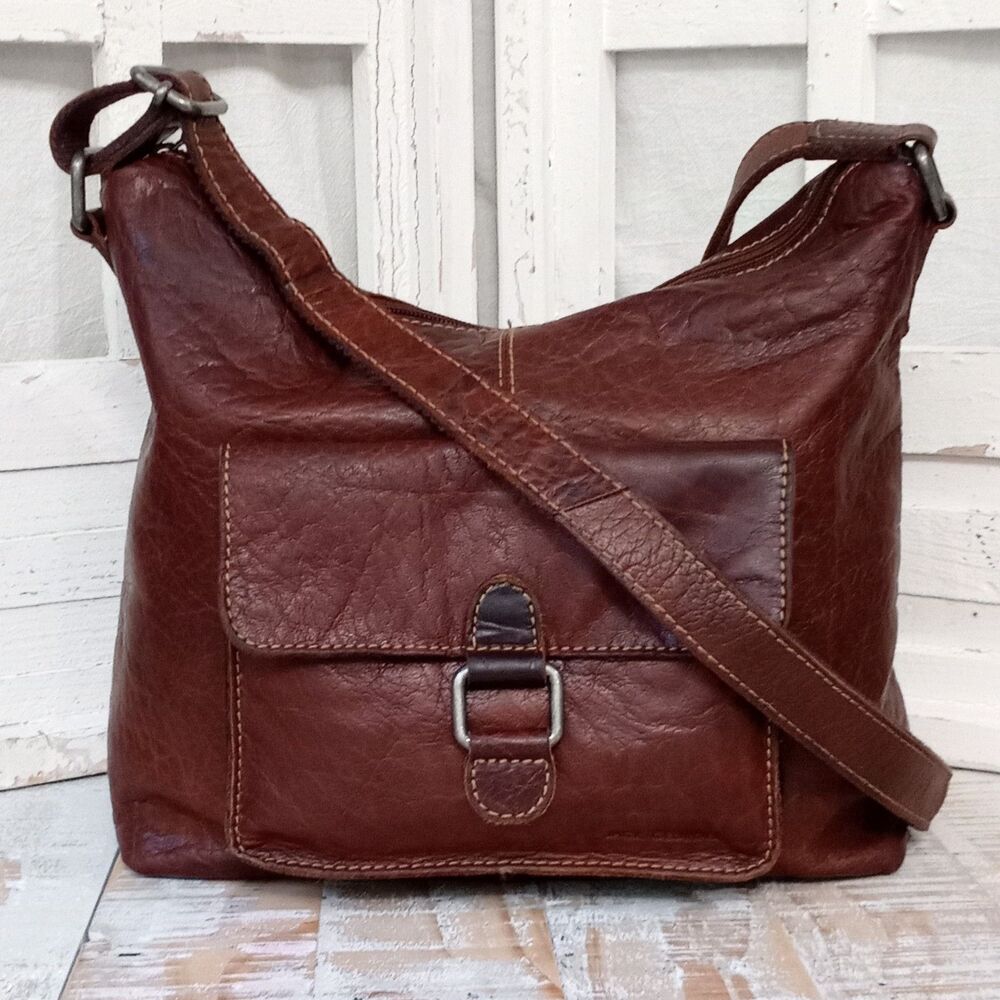 Y2K Jack Georges Voyager Hobo Crossbody Bag Brown Buffalo Leather Boho Utility